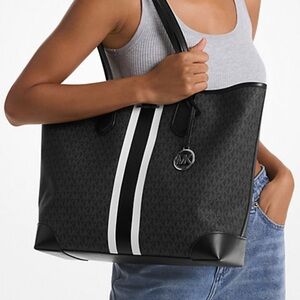 Michael Kors Eva Large Signature Logo Stripe Tote Bag
Black 
NWT